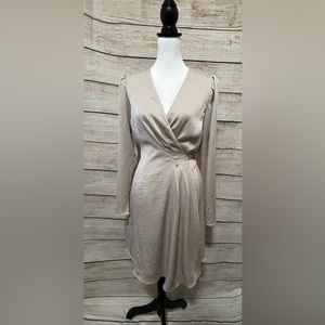 Express medium long sleeve wrap dress champagne